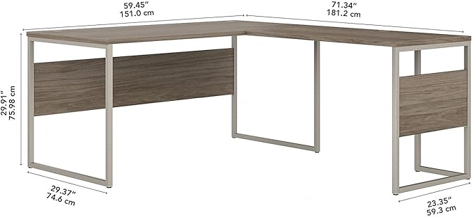 Bush Business Furniture Hybrid 60-inch W L-Shaped Table Desk with Metal Legs, Modern Hickory (HYB027MH)