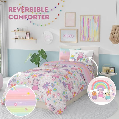 Franco Peppa Pig Kids Bedding Super Soft Comforter and Sheet Set with Sham, 5 Piece Twin Size, (Officially Licensed Product)