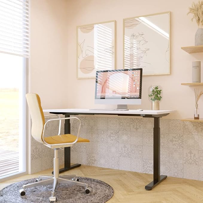 Electric Standing Desk Frame, Dual Motor Height Adjustable Desk Base for Home and Office (Black Frame + Motors + Control Panel)