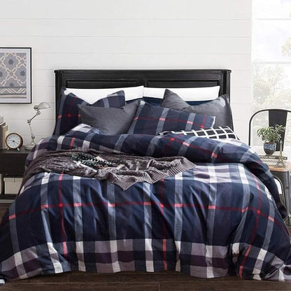 Navy Plaid Comforter Set Queen Checkered Bedding Set Navy Blue Tartan Grid Comforter Striped for Women Adult Navy Blue Checkered Blanket Set Dark Navy Queen Bed Comforter Set