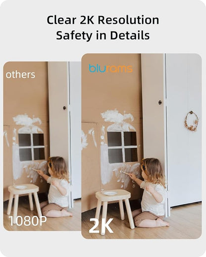 blurams Security Camera 2K, Baby Monitor Dog Camera 360-degree for Home Security (White + 64GB TF Card)