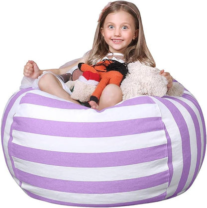 Wekapo Stuffed Animal Storage Bean Bag Chair Cover for Kids | Stuffable Zipper Beanbag for Organizing Children Plush Toys Large Premium Cotton Canvas