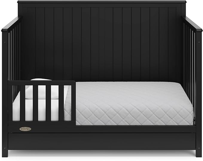 Graco Hadley 5-in-1 Convertible Crib with Drawer (Black) – Combo, Includes Full-Size Nursery Storage, Converts from Baby Crib to Toddler Bed, Daybed