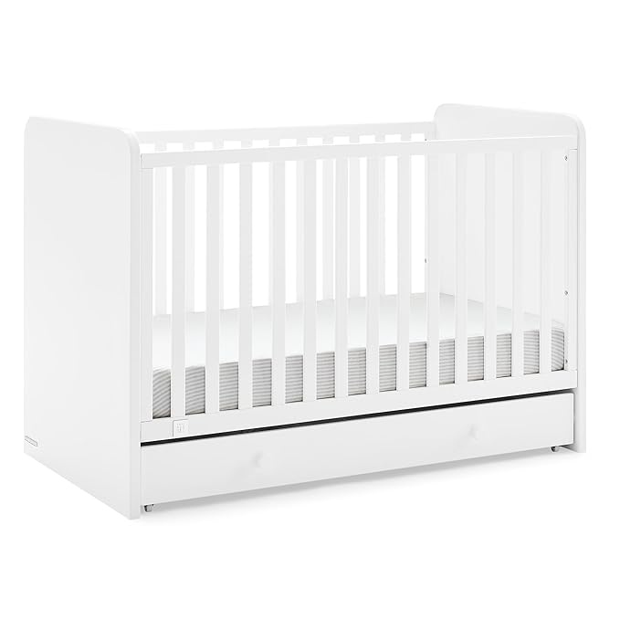 Delta Children babyGap Graham 4-in-1 Convertible Crib with Storage Drawer + Brannan Bear Bookcase with Bins + Brannan Bear Wall Shelf with 4 Hooks, Bianca White (Bundle)