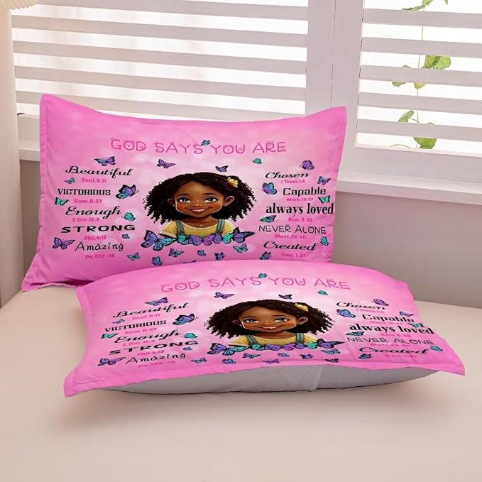 Black Girl Comforter Set Full for Kids Teens,God Says You are Comforter Set for Black Women,Black Girl Magic Bedding Set,African American Girl Bed Bedroom Set