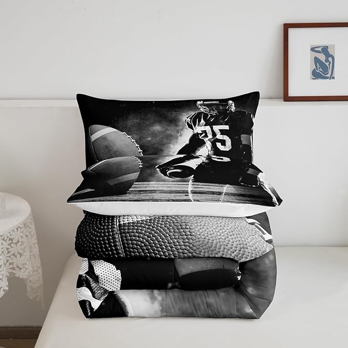 Erosebridal Football Down Comforter for Kids Boys Girls Teens Sports Theme Comforter Set Soccer Pattern Duvet Insert Football Match Bedding Set Youth Bedroom Decor Quilted with 2 Pillowcase,King