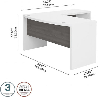 Bush Business Furniture Echo L Shape Desk with Wire Management | Corner Bow Front Table for Home Office with Quick-to-Assemble Hardware, 60W, Pure White and Modern Gray