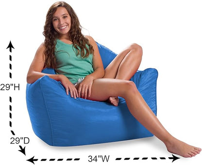 Posh Creations Structured Comfy Bean Bag Chair for Gaming, Reading, and Watching TV, Malibu Lounge, Soft Nylon-Royal Blue