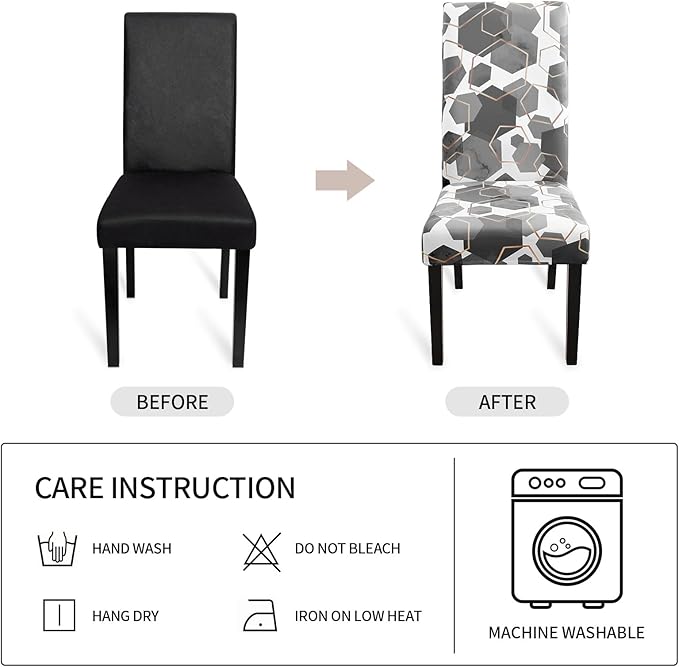 Gibelle Dining Room Chair Covers Set of 4, Soft Stretch Kitchen Chair Covers Slipcover Protector, Removable Washable Geometric Parson Chair Covers 4 Pack, Grey