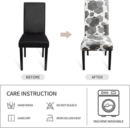 Gibelle Dining Room Chair Covers Set of 4, Soft Stretch Kitchen Chair Covers Slipcover Protector, Removable Washable Geometric Parson Chair Covers 4 Pack, Grey