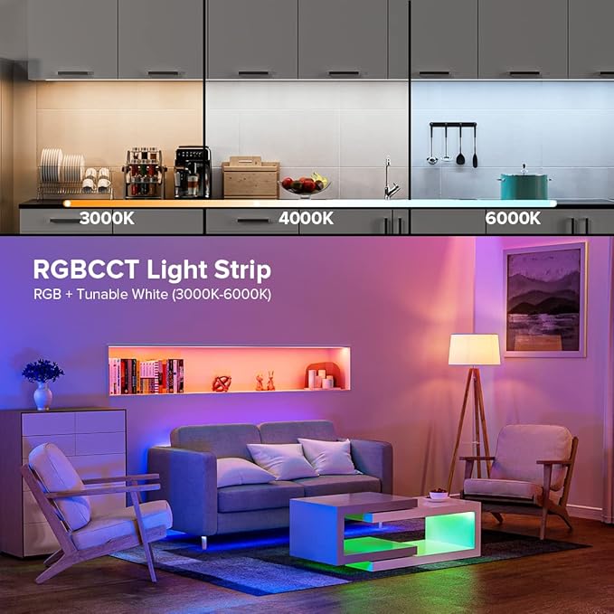 BTF-LIGHTING RGBCCT 5 Colors in 1 LED 5050SMD RGBWW RGB+Dimmable Tunable Color Temperature 2700K-6500K 16.4ft 60LEDs/m 300LEDs DC12V Multi-Colored Lights IP30 for Decoration(No Adapter or Controller)