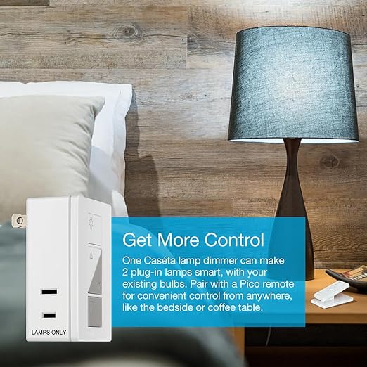 Lutron Caseta Smart Lamp Dimmer 3-Way Kit and Pico Remote, for Floor and Table Lamps, for Dimmable LED Lights, 100 Watt, Single-Pole/3-Way, P-PKG1P-WH