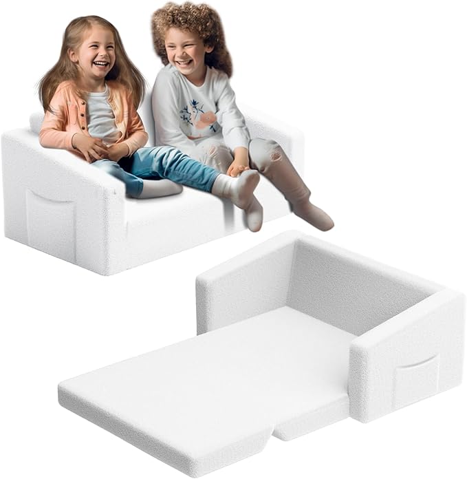 Extra Wide 2 Seater Kids Couch, 2-in-1 Toddler Chairs for Boys & Girls, Kids Sofa with Storage, Comfortable Mini Couch for Kids, Fun Kids Lounge Chair, Toddler Furniture,Children's Gifts(white)