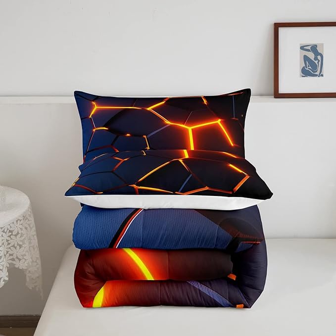 Honeycomb Print Bedding Set Red Black Fire Hexagonal Pattern Comforter Set for Kids Boys Girls Teens Beehive Geometrical Comforter Breathable Simplistic Duvet Set Room Decor Quilt Set Twin Size