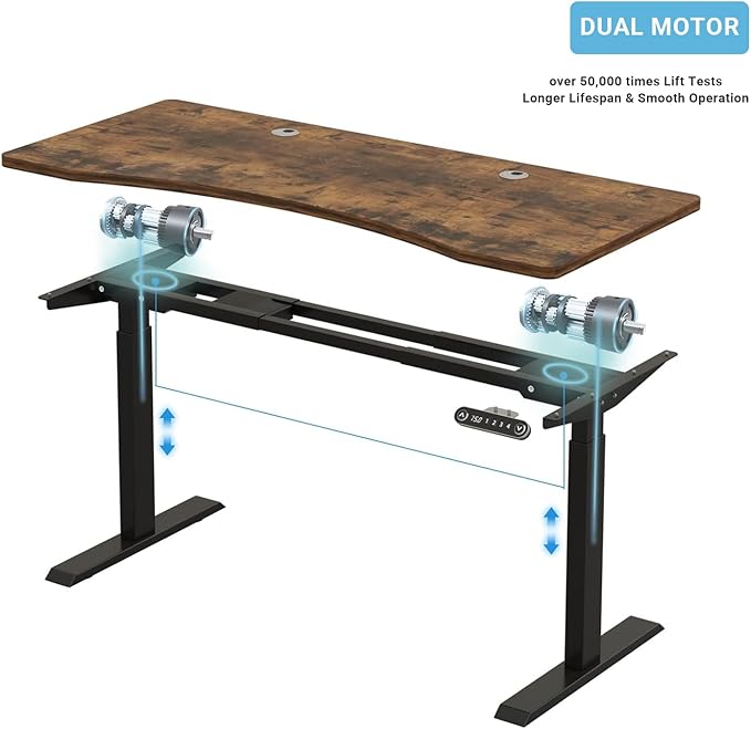 Electric Sit Dual Motor Height Adjustable, Memory Stand Up Desk with Drawer, Ideal for Daily Use at Home Office, Bedroom, 63x30 Inch, Dark Brown