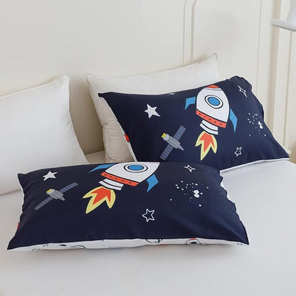 RYNGHIPY Kids Comforter Set Twin Size, Cute Space Rocket Bedding Set for Boys Girls, Space Themed Teen Boy Bedding (Space Rocket,Twin)