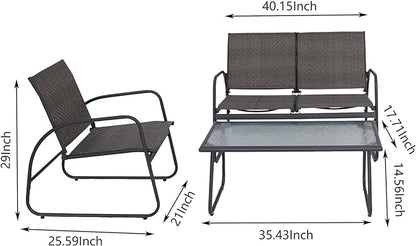 Mapleleaf 4 Pieces Rattan Patio Furniture Set, Outdoor Wicker Conversation Sofa Set, Rattan Chair and Glass Coffee Table for Yard, Pool or Backyard (Grey)