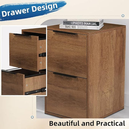 Wooden File Cabinet 2 Drawer,Vertical Storage Filing Cabinet with Hanging Bars for Letter Size,File Storage Cabinet Used for Home Office, Brown Assemble Required