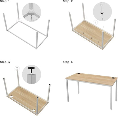 It's_Organized Computer Desk 47 Inch Home Office Study Writing Desk,Modern Simple Laptop Computer Table, Easy Assembly, Industrial Style, White Metal Frame,Wood Grain
