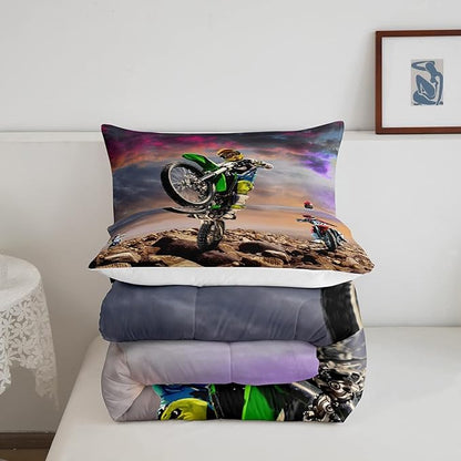 Dirt Bike Comforter Set for Boys Bedroom Motocross Rider Extreme Sports Duvet Insert Mountain Bike Bedding Quilted Set Kids Motorcycle Motorbike Down Comforter,Soft Lightweight for All Season,Twin XL