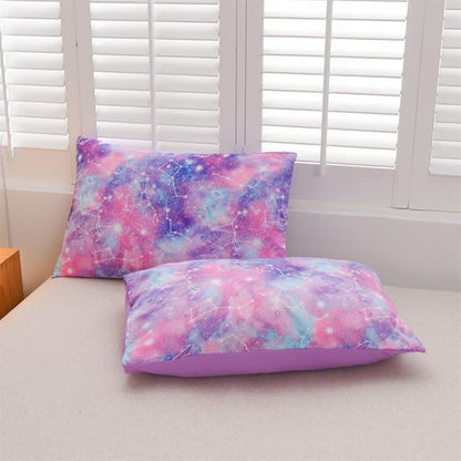 Holawakaka Tie Dye Galaxy Constellation Print Ombre Comforter Set Twin/Twin XL Size Girls Gradient Space Stars Dorm Bedding Set (Purple,Twin)
