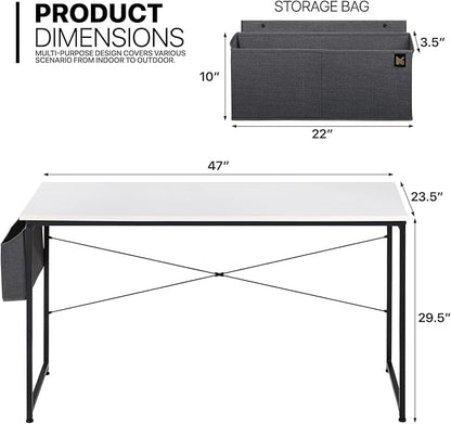 MoNiBloom Computer Desk 47 Inches with A Storage Bag, Student Laptop Writing Desks for Samll Space Home Office, White
