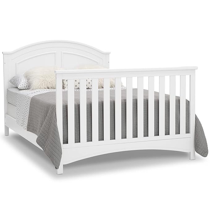 Delta Children Perry 6-in-1 Convertible Crib - Greenguard Gold Certified, Bianca White + Simmons Kids Radiant Sky Dual Sided Baby Crib Mattress and Toddler Mattress (Bundle)