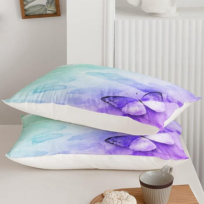 Butterfly Comforter Queen Size,Watercolor Butterfly Kids Comforter Set,3Pcs Bedding Set Printed Comforter with 2 Pillowcases,Down Alternative,Soft and Lightweight,for All Seasons