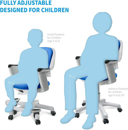 Kids Desk Chair: Ergonomic Kids Computer Chair | Adjustable Kids Office Chair with Wheels & Arms | Study Chair for Girls and Boys - Kids Chair Desk with Wheel Covers (Ocean Blue)