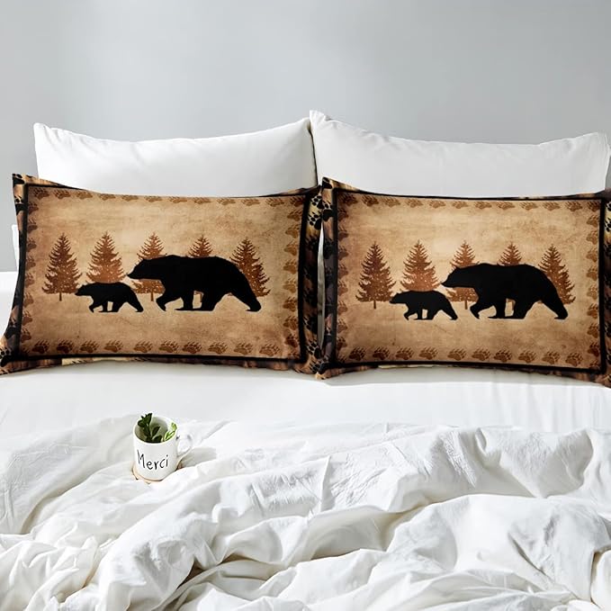 Bear Comforter Set Twin Size Farmhouse Wild Animal Comforter Retro Bear Family Bedding Set for Kids Boys Girls Brown Bear Paws Duvet Set Rustic Bedroom Decor Quilted Set 2Pcs