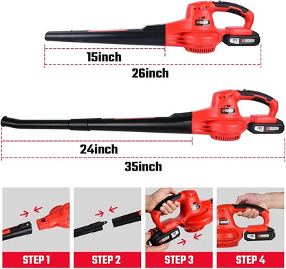 Leaf Blower, VOLTKORE 20V Cordless Leaf Blower, Electric Battery Powered Leaf Blower for Blowing Leaves, Dust in Lawn, Patio, Jobsite...(Quick Charger & 2 Battery Included)