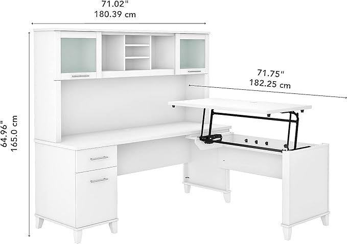 Bush SET015WH Somerset 35-Inch -41-Inch Adjustable Desk with Hutch, White
