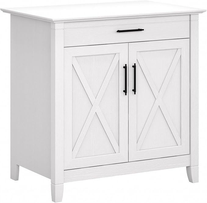 Bush Furniture Key West Secretary Desk | Accent Cabinet with Work Surface in Pure White Oak | 30W x 20D Hidden Writing Table and Storage for Small Spaces