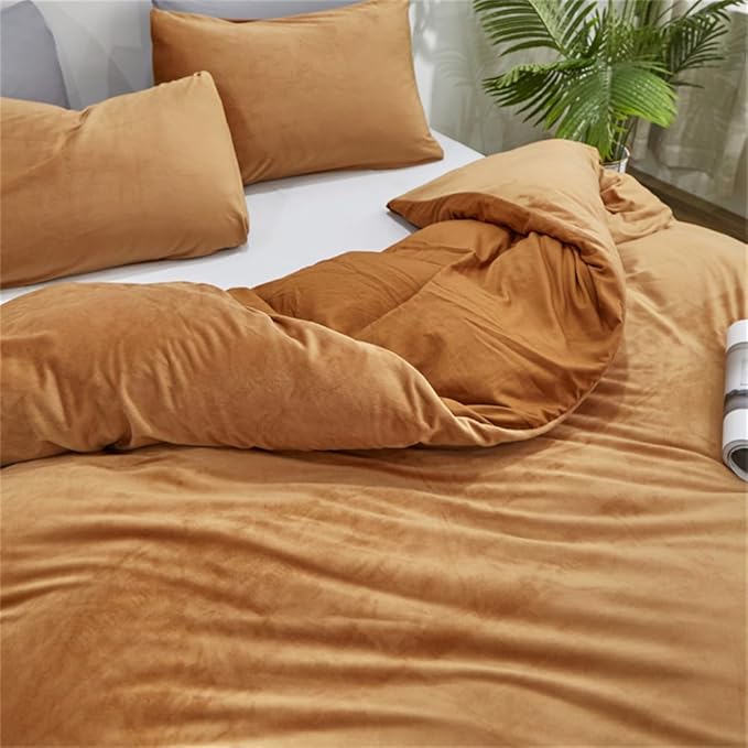 Wellboo Pumpkin Velvet Comforter Set California King Solid Rust Flannel Bedding Comforters Cal King Women Girls Plain Burnt Orange Fluffy Quilts Modern Terracotta Aesthetic Quilts Caramel Plush Bed
