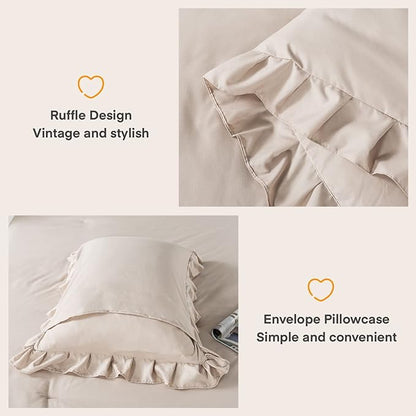 Andency Khaki Comforter King Size(104x90Inch), 3 Pieces Farmhouse Shabby Chic Bedding Comforters & Sets, All Season Soft Lightweight Down Alternative Bed Set for Men Women