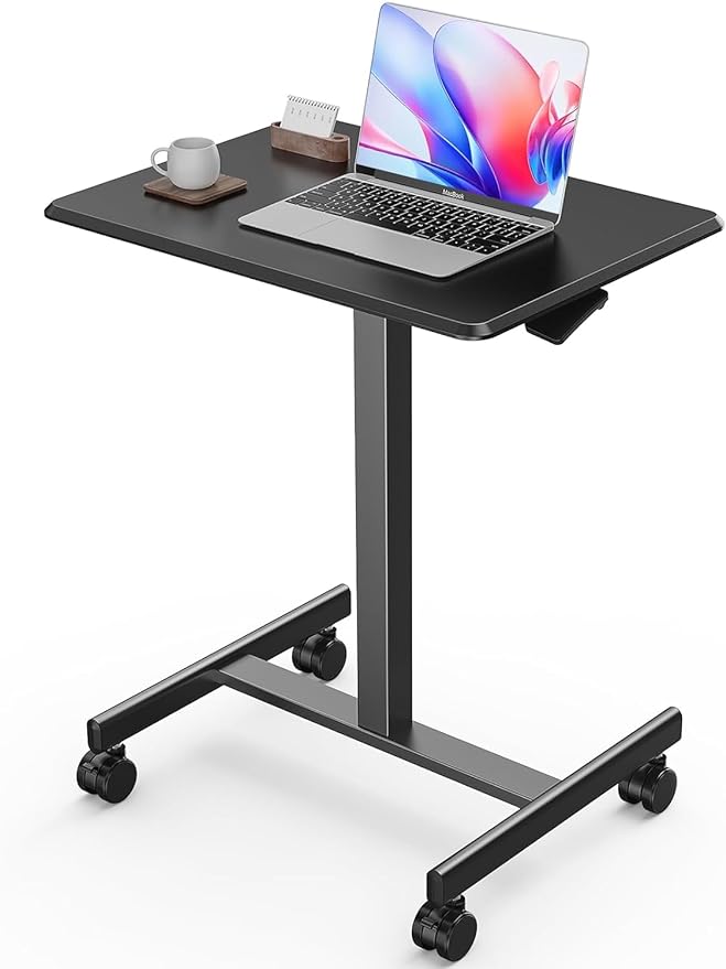 edx Mobile Small Stading Desk - Sit Stand Desk, Portable Rolling Laptop Desk with Lockable Wheels, Computer Workstations, Adjustable Height, Black