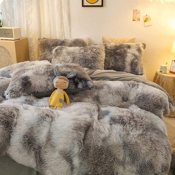 Faux Fur Kids Girls TD Black Comforter Sets Twin/Full - 3PC Bed Set Warm Comfortable Soft Plush Flannel Velvet Fluffy Fuzzy Bedding（Comforter x 1 Pillowcases x 2）
