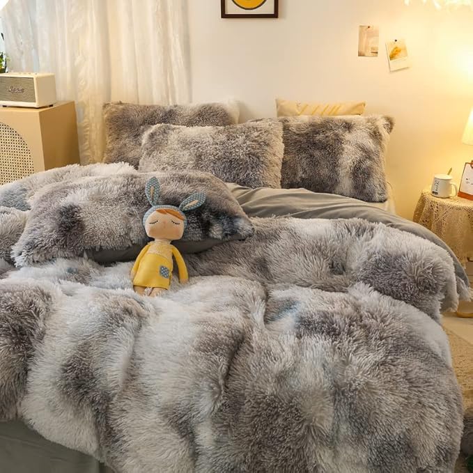 Faux Fur Kids Girls TD Black Comforter Sets Queen - 3PC Bed Set Warm Comfortable Soft Plush Flannel Velvet Fluffy Fuzzy Bedding（Comforter x 1 Pillowcases x 2）