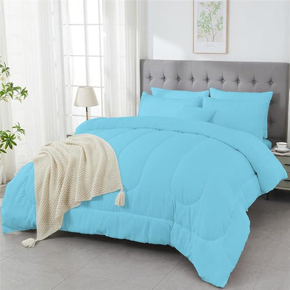 3 Piece Solid Color All Season Bedding Comforter Set Microfiber Soft Lightweight Bedding Set for Kids Teens Adults Room Decor with 1 Comforter and 2 Pillowcases Full