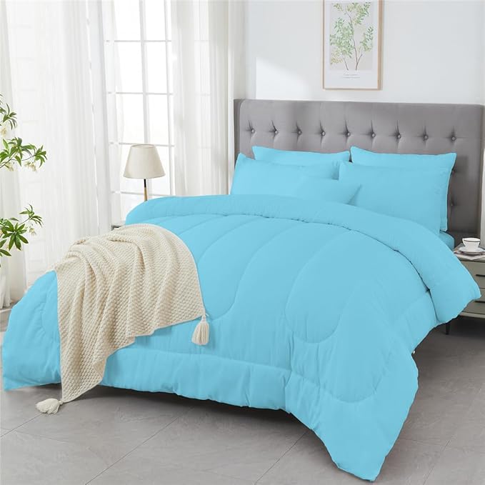 3 Piece Solid Color All Season Bedding Comforter Set Microfiber Soft Lightweight Bedding Set for Kids Teens Adults Room Decor with 1 Comforter and 2 Pillowcases King