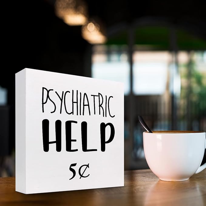 Help 5 Cents Wood Box Sign Decor Desk Sign,Funny Mental Health Quotes Wooden Box Block Sign for Home Office Shelf Table Decor Decorations