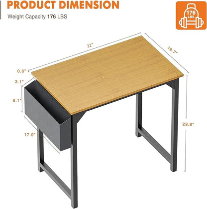 Sweetcrispy Small Computer Office Desk 32 Inch Kids Student Study Writing Work with Storage Bag & Headphone Hooks Modern Simple Home Bedroom PC Table