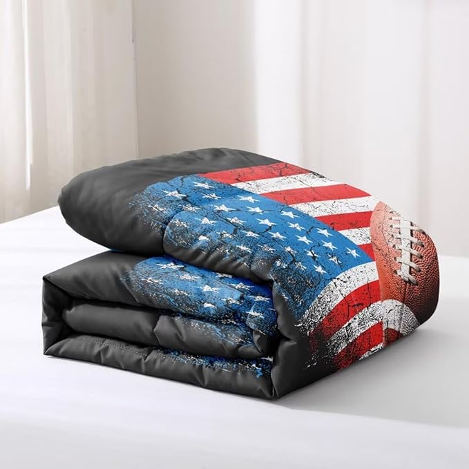 American Football Comforter Set for Boys Teens,Kids Sports Bedding Set Twin Size,USA Flag Football Printed Bedroom Sets with 2 Matching Pillow Shams