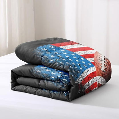 American Football Comforter Set for Boys Teens,Kids Sports Bedding Set Twin Size,USA Flag Football Printed Bedroom Sets with 2 Matching Pillow Shams