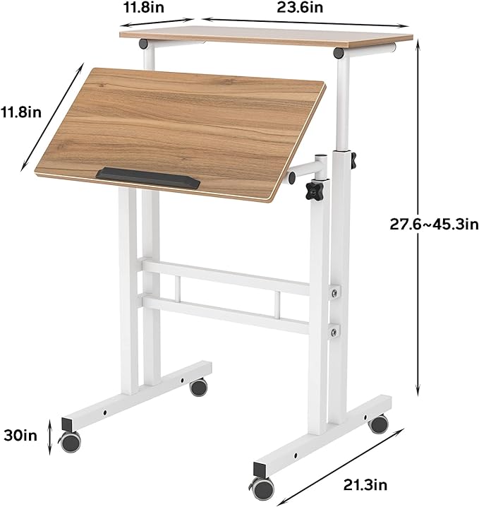 sogesfurniture Mobile Standing Desk Laptop Workstation on Wheels, Adjustable Computer Desk for Standing or Sitting, Oak 101-OK