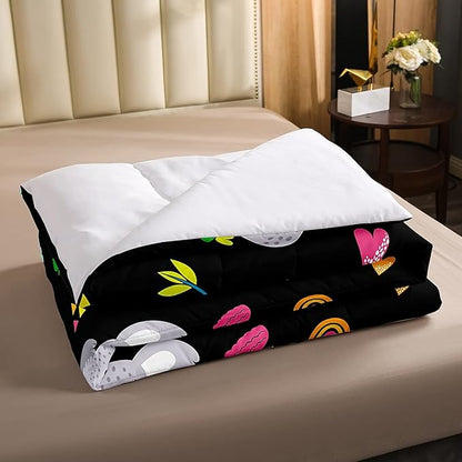 Erosebridal Koala Comforter Set, Kids Rainbow Bedding Set King Size Flower Love Heart Duvet Sets for Girls Boys Children Cute Animal Cartoon Down Comforter 3 Pieces with 2 Pillow Cases, Black