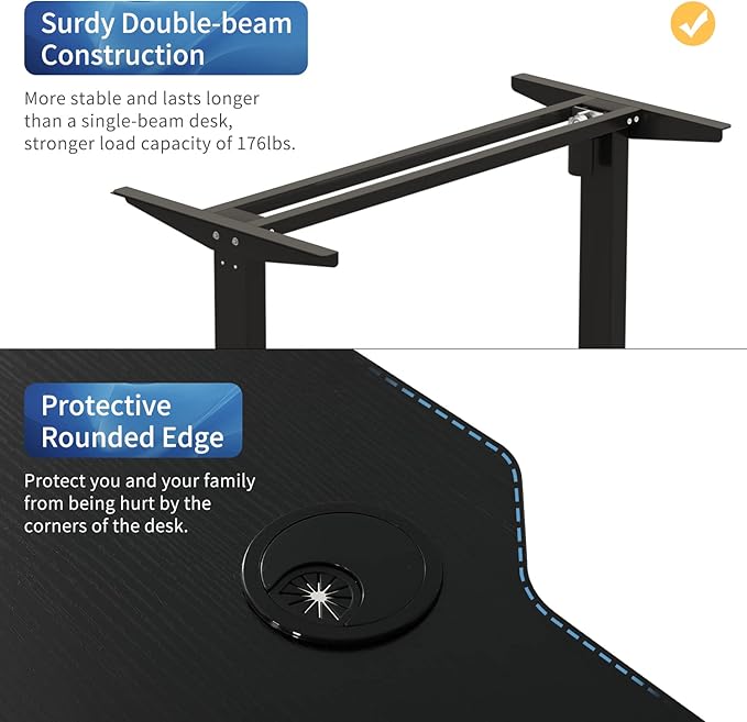 Adjustable Height L-Shaped Electric 59 Inch Sit-Stand Computer Desk with 3 Splice Boards, Lockable Casters-Ideal for Home Office, 59Inch, Black