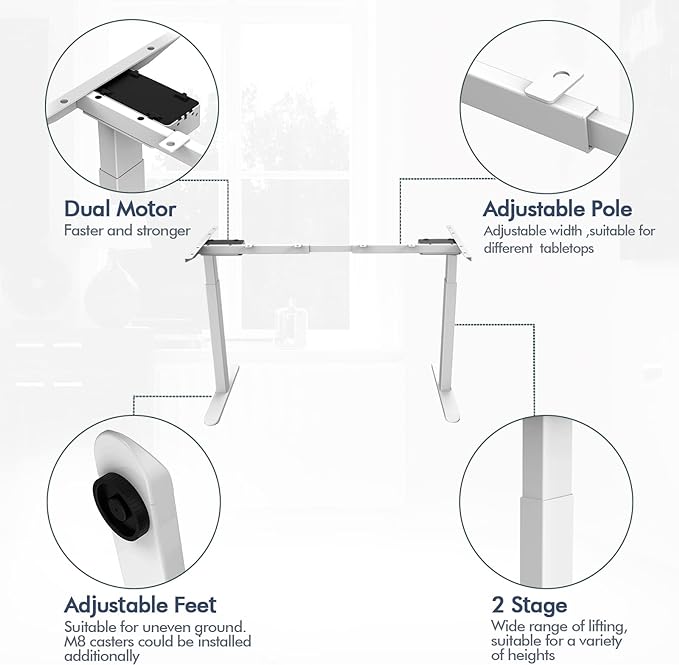 AIMEZ0 Dual Motor Electric Sit Stand Desk Standing Desk Frame Adjustable Height 27.4-45.6 inches Motorized Standing Computer Desk for Home and Office (White Frame only)