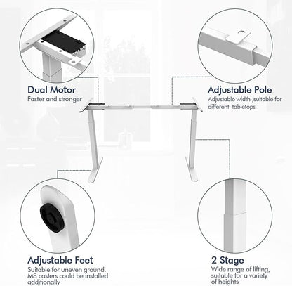 AIMEZ0 Dual Motor Electric Sit Stand Desk Standing Desk Frame Adjustable Height 27.4-45.6 inches Motorized Standing Computer Desk for Home and Office (White Frame only)