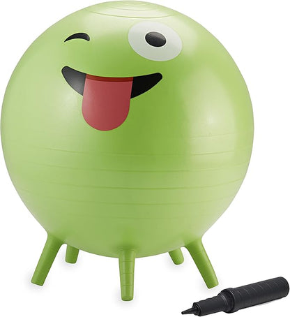 Gaiam Kids Stay-N-Play Children's Balance Ball, Flexible School Chair Active Classroom Desk Alternative Seating, Built-In Stay-Put Soft Stability Legs, Includes Air Pump, 45cm, Green Crazy Silly